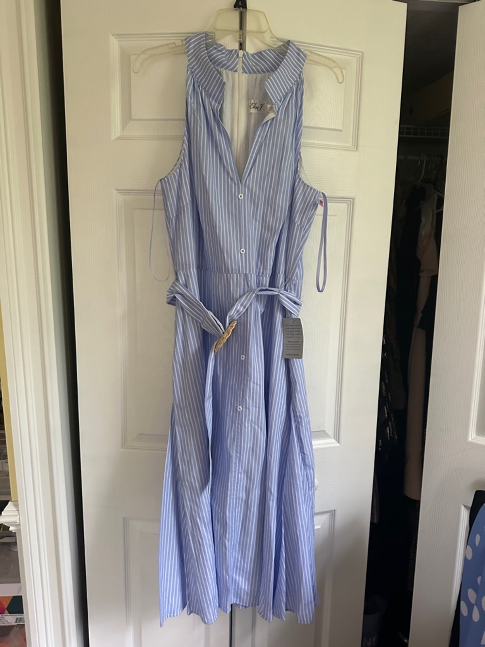 Eliza J Light Blue & White Striped Shirt Dress